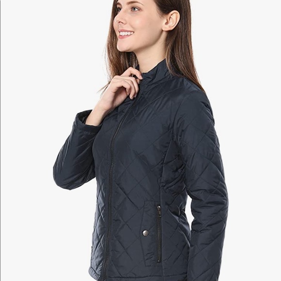 Allegra K Women's Long Sleeve Collared Zip Pockets Padded Jacket Size: XS Blue - Picture 2 of 5